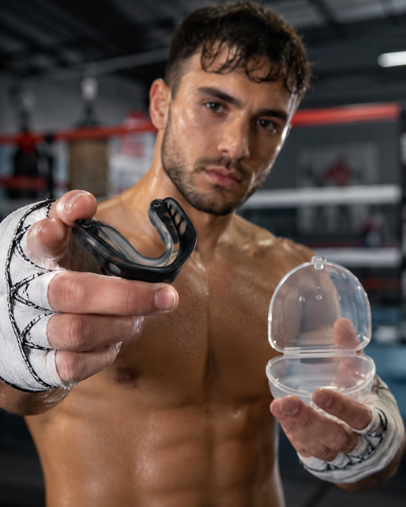 boxing class packing list with BOXBRAIN mouthguard and case