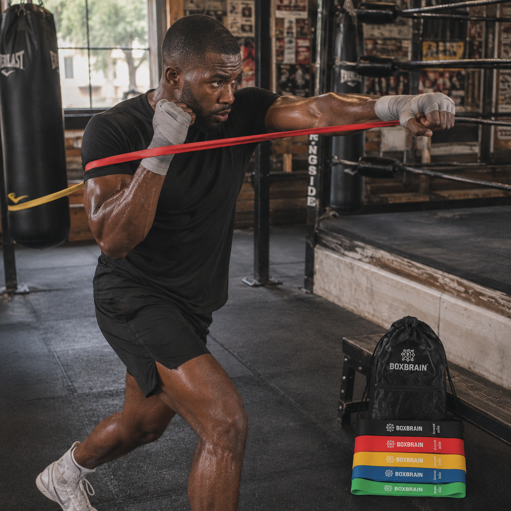 BOXBRAIN resistance band used for boxing warmup punches